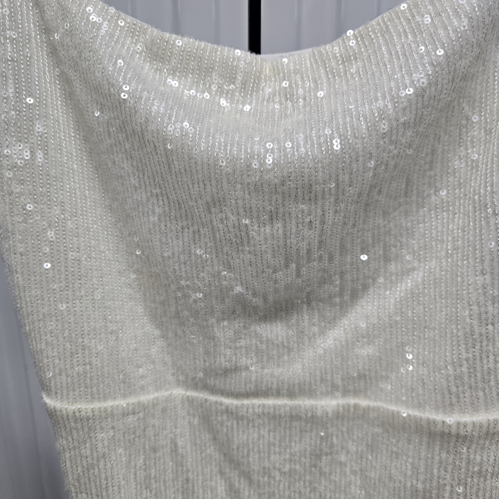 Express Cocktail & Party Sequin Cowl Neck Asymmetrical Hem Midi Dress - Picture 4 of 10